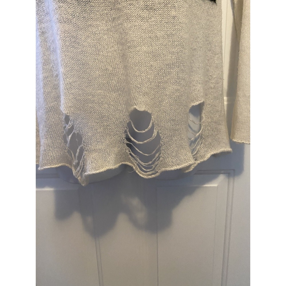 AQUA Women’s Sweater Shirt Sz Medium REBEL Black Ivory Cutout Grunge Boho Biker‎ - Picture 3 of 7